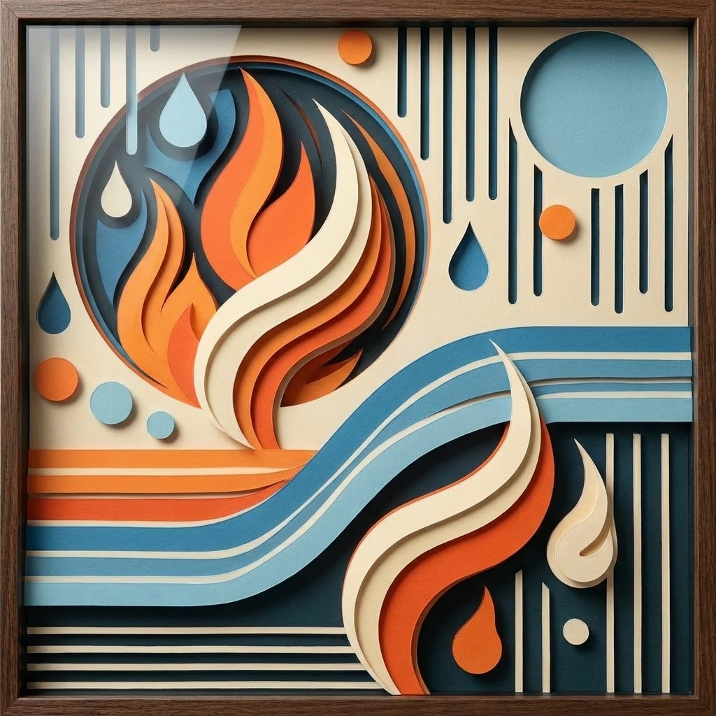 Abstract Flame and Waves in the ArtWorld 3D minimalist dimensional style.