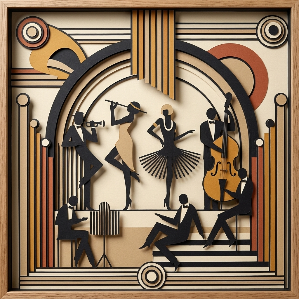Art Deco Dance Stage in the ArtWorld 3D minimalist dimensional style.