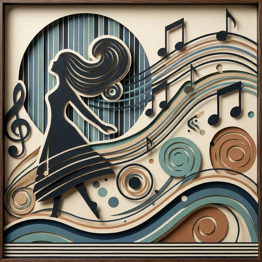 Art Deco Music and Dancer in the ArtWorld 3D minimalist dimensional style.