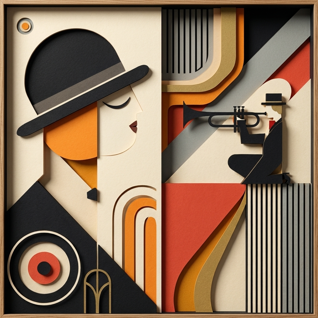Art Deco Woman with Hat in the ArtWorld 3D minimalist dimensional style.