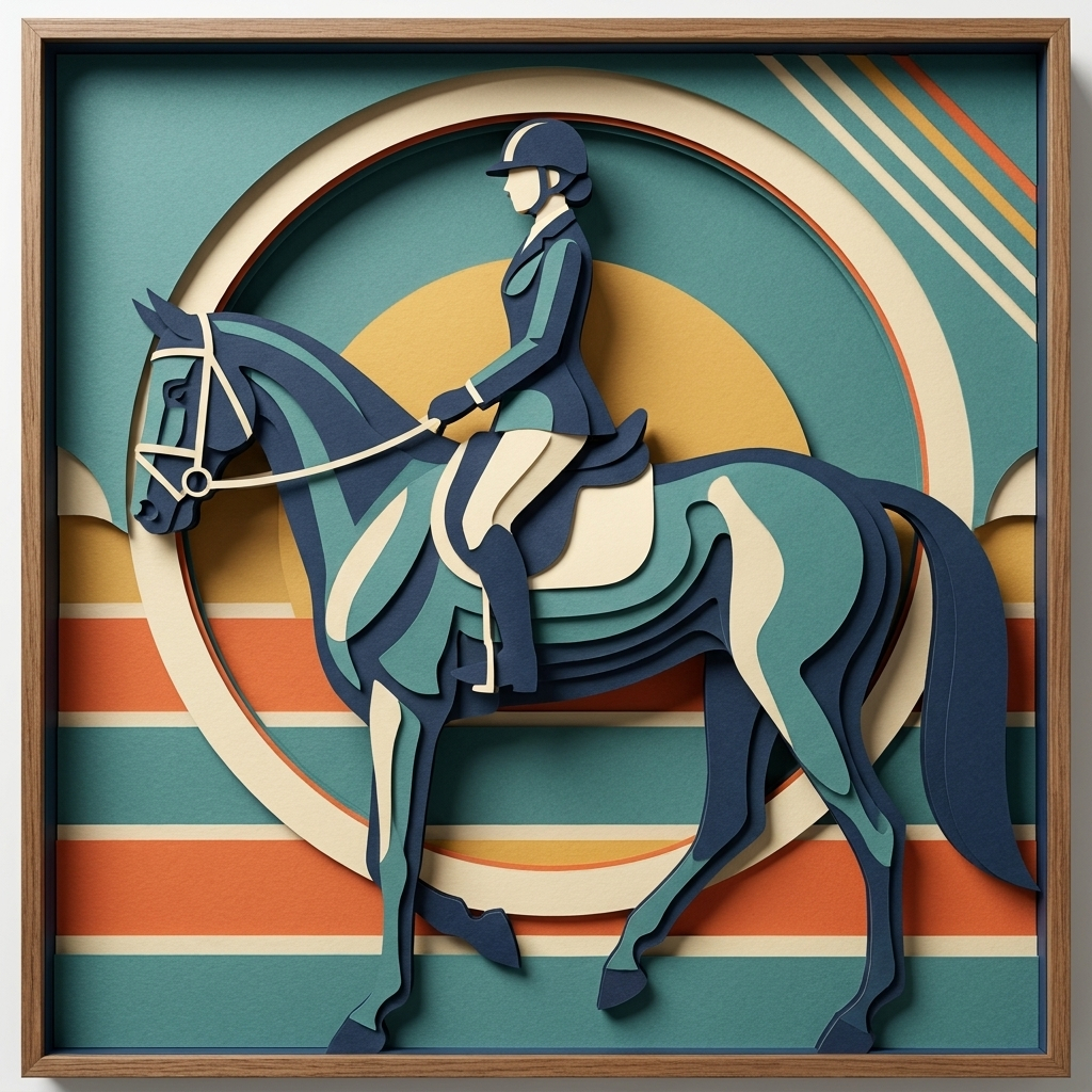 Equestrian Rider in the ArtWorld 3D minimalist dimensional style.