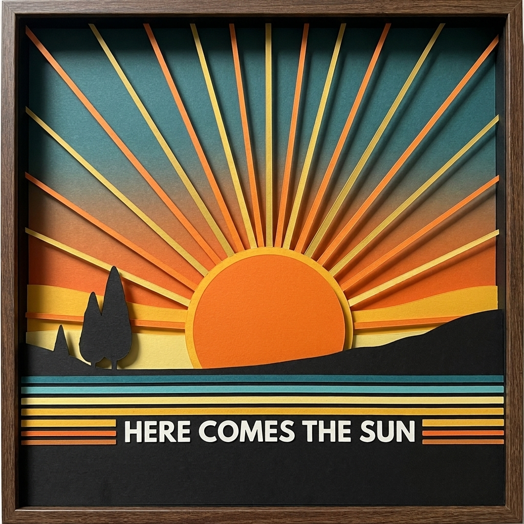 Here Comes the Sun in the ArtWorld 3D minimalist dimensional style.