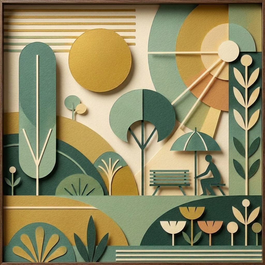 Mid Century Desert Garden in the ArtWorld 3D minimalist dimensional style.