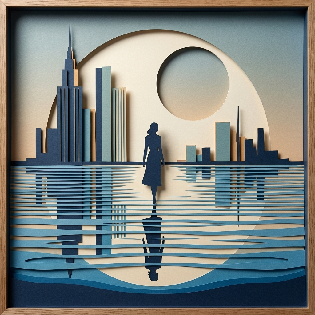 Modern City Reflection in the ArtWorld 3D minimalist dimensional style.