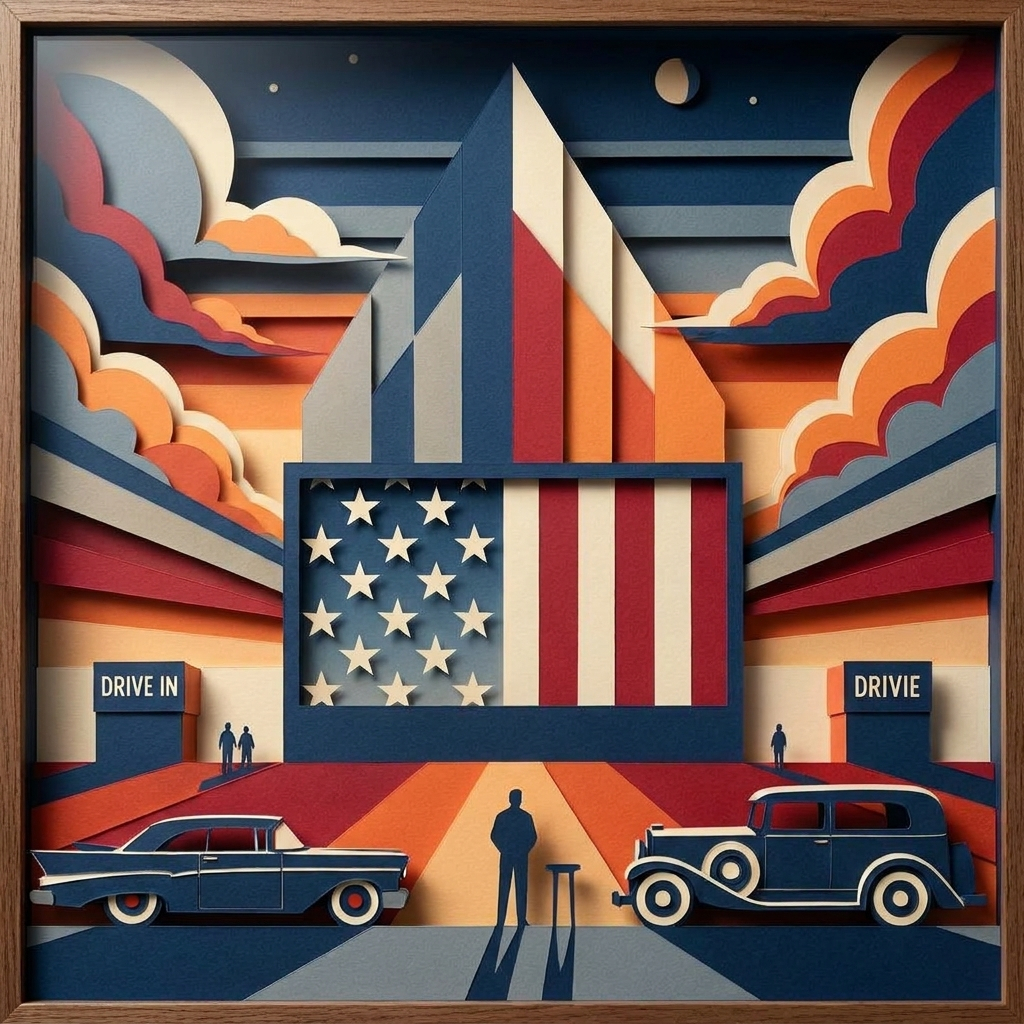 Patriotic Americana Cityscape in the ArtWorld 3D minimalist dimensional style.