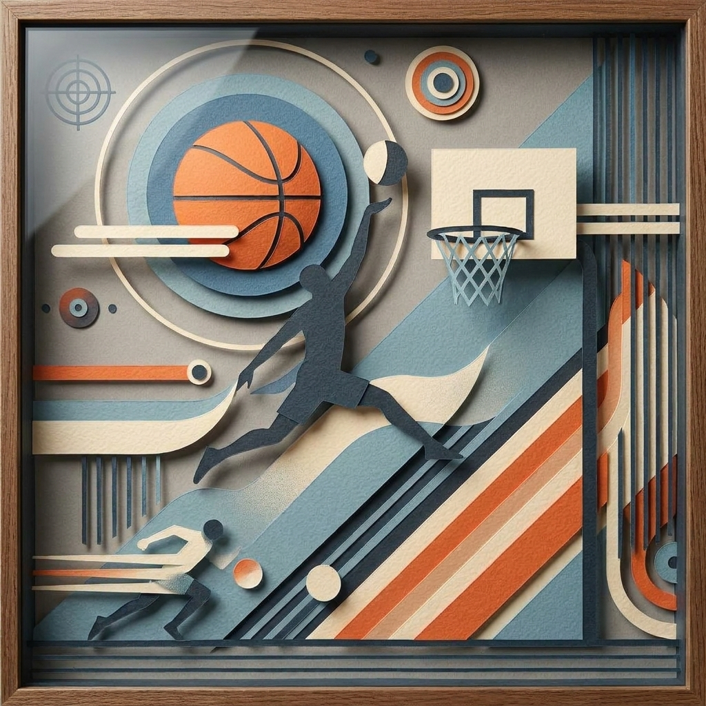Retro Basketball Player in the ArtWorld 3D minimalist dimensional style.