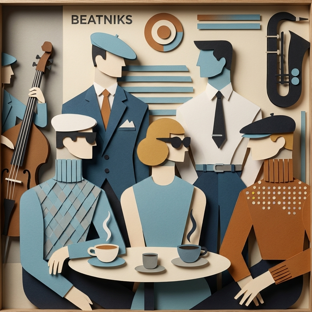 Retro Cafe Conversation in the ArtWorld 3D minimalist dimensional style.
