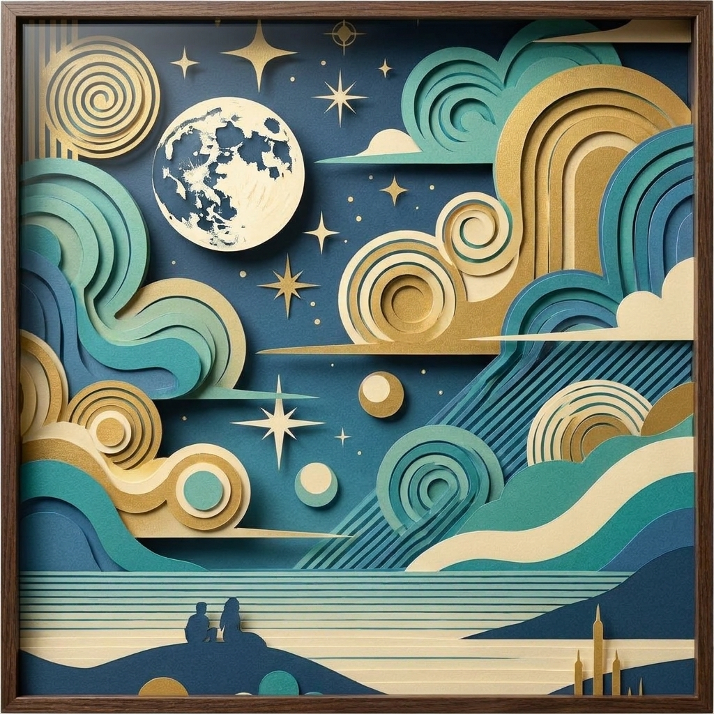 Retro Celestial Moon and Clouds in the ArtWorld 3D minimalist dimensional style.