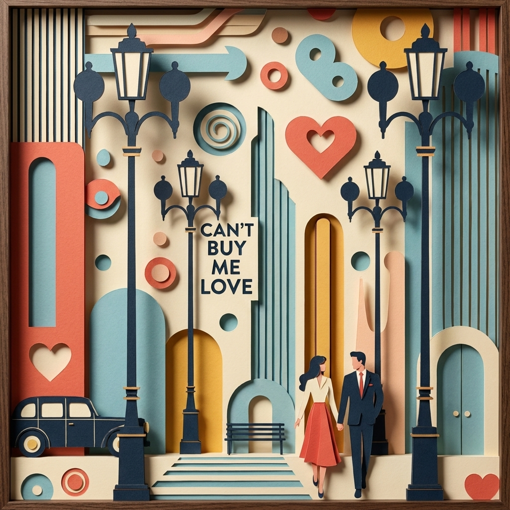 Retro City Love Scene in the ArtWorld 3D minimalist dimensional style.