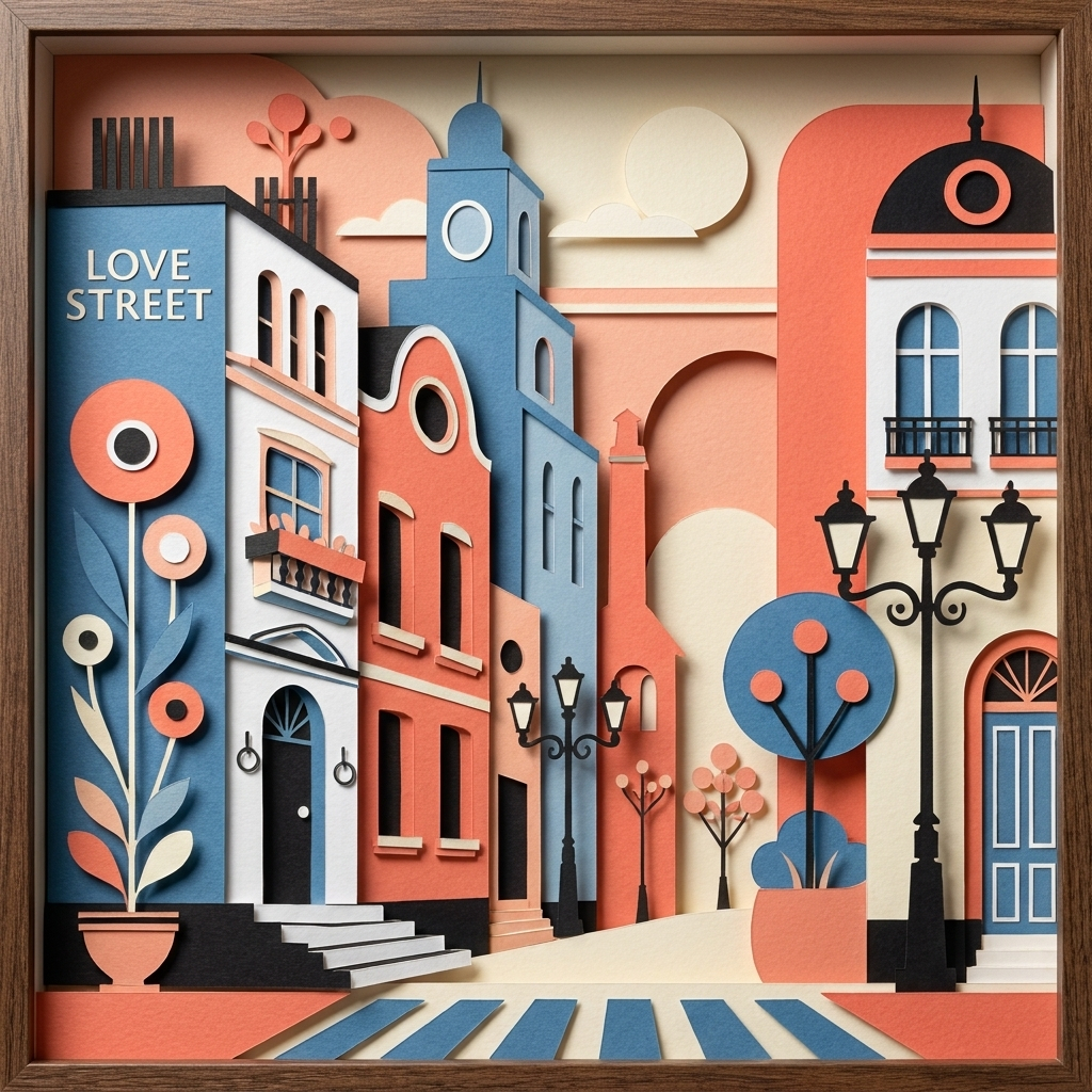 Retro City Street Scene in the ArtWorld 3D minimalist dimensional style.