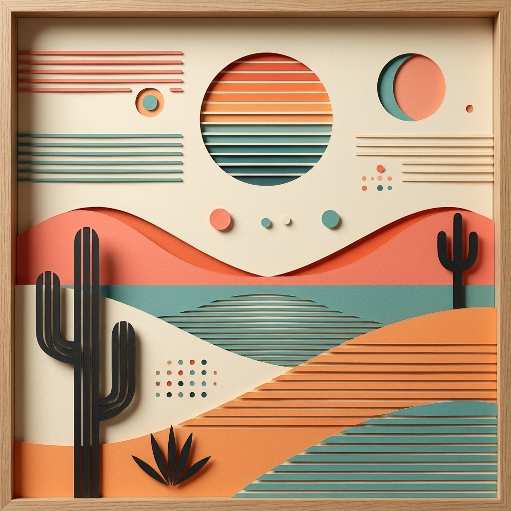 Retro Desert Landscape in the ArtWorld 3D minimalist dimensional style.