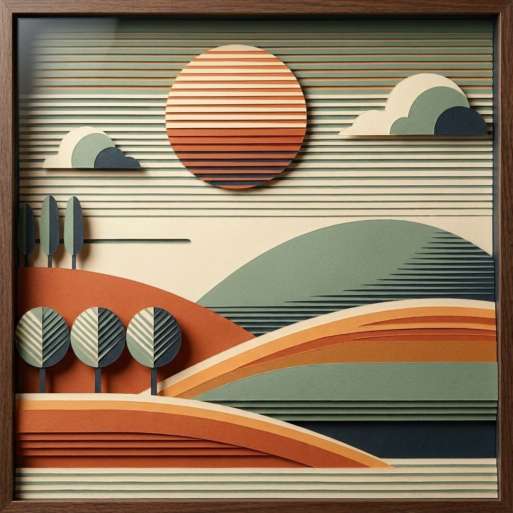 Retro Hills Moon in the ArtWorld 3D minimalist dimensional style.
