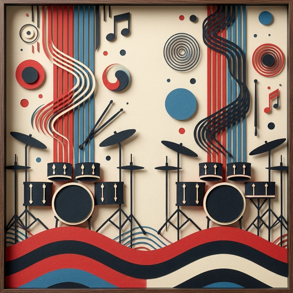 Retro Jazz Drums in the ArtWorld 3D minimalist dimensional style.