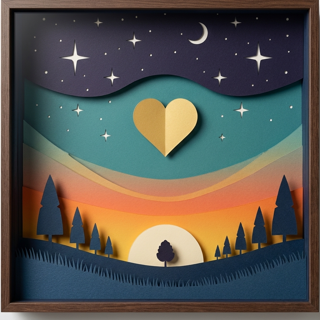 Retro Love under the Stars in the ArtWorld 3D minimalist dimensional style.